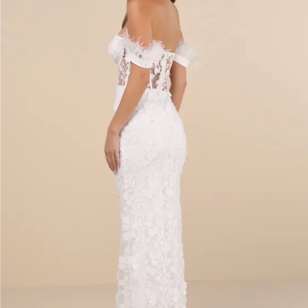 Lulu's Off-Shoulder White Floral Wedding Gown - Picture 2 of 7